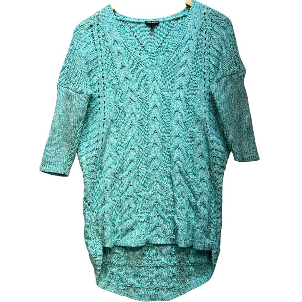 Express Women's V Neck Cable Knit Pullover Sweater 3/4 Sleeve Size Small MInt